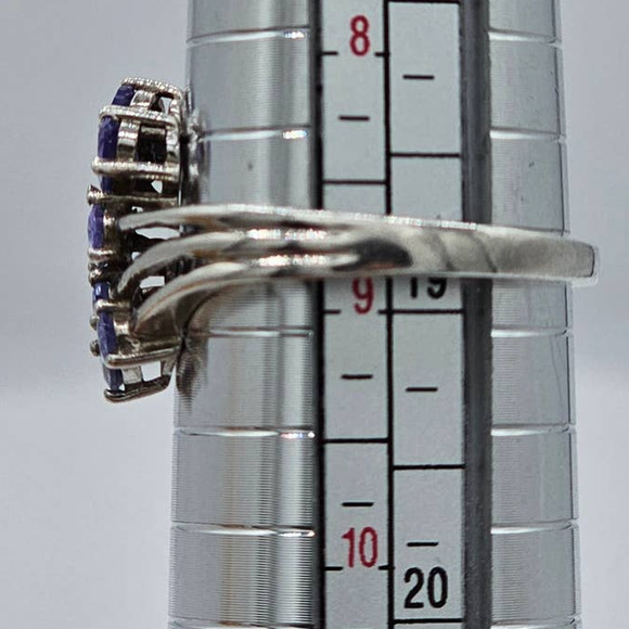 925 Sterling Silver Tanzanite Asymmetrical Ring 8.75 - Five Oval Gems 5x3mm - Picture 4 of 5